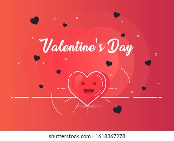 Heart with rays shine. Happy Valentine's Day. Trendy flat vector on red background. Vector Illustration.