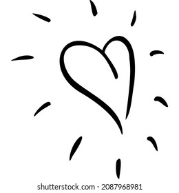 Heart with rays sketch vector illustration hand draw
