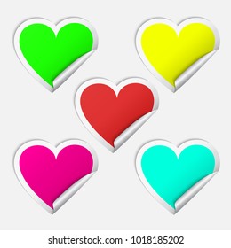 Heart realistic  sticker set with shadow isolated on a white background.Set of Valentine's Day heart paper frames. Vector illustration.