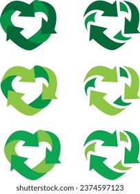 
Heart recycle symbol, icon set of green color