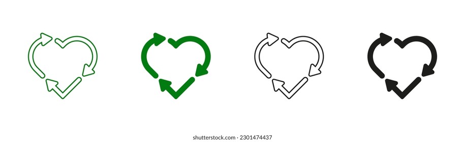 Heart recycle symbol, icon vector set. Recycle logo. EPS 10