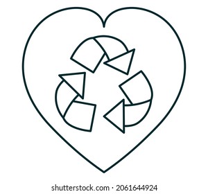 heart with recycle symbol on white background