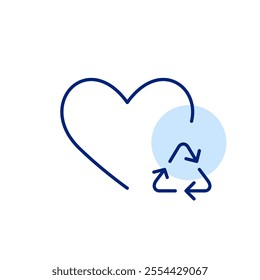 Heart and recycling arrows. Eco-friendly attitude, sustainable practices. Pixel perfect, editable stroke icon