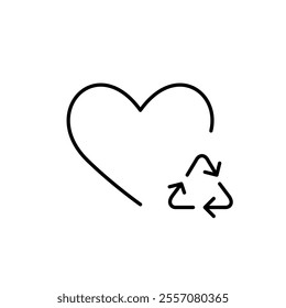 Heart and recycling arrows. Eco-friendly attitude, sustainable practices. Pixel perfect vector icon