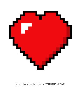 Icono de 8 bits rojo cardíaco. Símbolo de amor al corazón digital