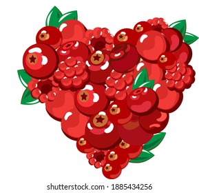 Corazón de bayas rojas. Ilustración del vector