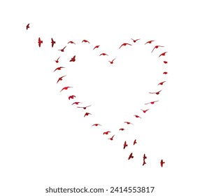 Heart of red birds. hand drawing. Not AI, Vector illustration