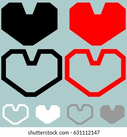 Heart red black white colour set.