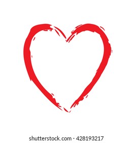 Heart red bright icon. Drawing brush shape sign, isolated on white background. Grunge design handmade card. Symbol of love, Valentine Day, holiday and romantic, marriage, proposal. Vector illustration