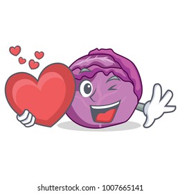 With heart red cabbage mascot cartoon