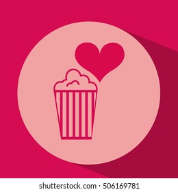 heart red cartoon pop corn icon design vector illustration