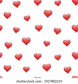Heart Red Emoji Pattern. Classic Love And Romance Seamless Background Symbols. Silhouette Emoticon PopularVector.