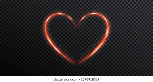 Heart red with flashes isolated on transparent background. Glowing light heart design perfect for holiday cards, banners, and invitations. Heart-shaped gold wire glow for  romantic atmosphere