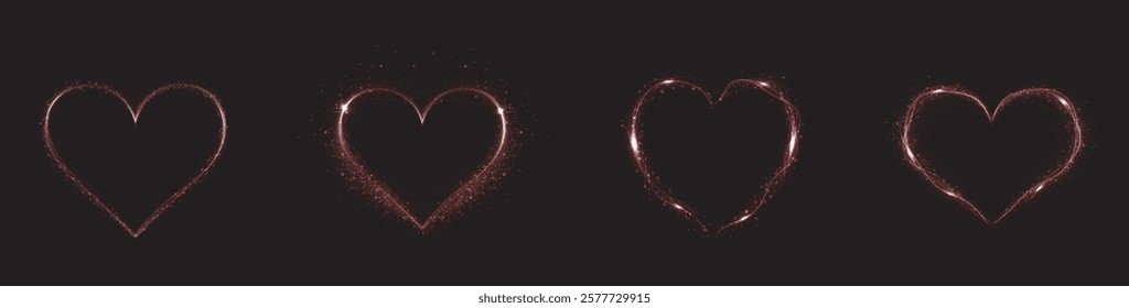 Heart red  with flashes isolated on transparent background. Light heart for holiday cards, banners, invitations. Heart-shaped neon wire glow.	
