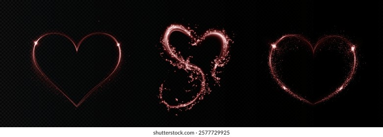 Heart red  with flashes isolated on transparent background. Light heart for holiday cards, banners, invitations. Heart-shaped neon wire glow.	
