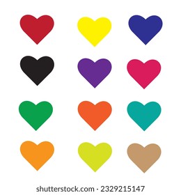 Heart red flat cartoon icon set. Romantic abstract different shape symbol on Valentines Day. Love banner template decorative element for wedding invitation card. Isolated on white vector illustration