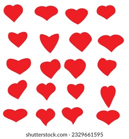Heart red flat cartoon icon set. Romantic abstract different shape symbol on Valentines Day. Love banner template decorative element for wedding invitation card. Isolated on white vector illustration