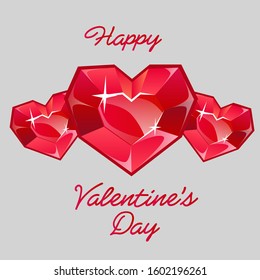 Heart Red Gem Gray Background Happy Valentines Day