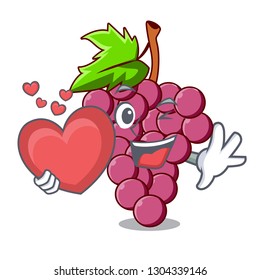 With heart red grapes fruit above mascot table