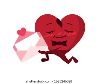 heart red with hands and envelope, design for valentines day card, banner, poster, flyer, brochure, print vector illustration design