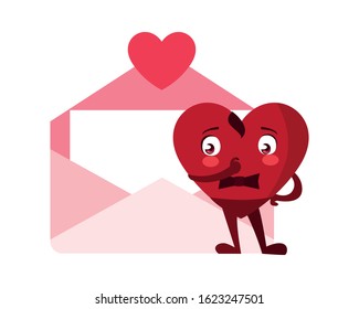 heart red with hands and envelope, design for valentines day card, banner, poster, flyer, brochure, print vector illustration design