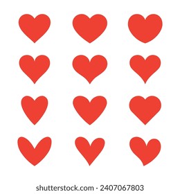 Heart red icons set. Collection of heart illustrations, Love symbol icon set, love symbol vector.