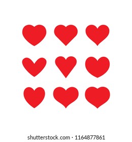 Heart red icons, sign of love, isolated vector collection