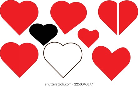 Heart red icons, sign of love, isolated vector collection. Heart vector collection. Love symbol icon set.