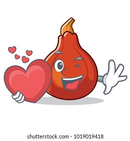 With heart red kuri squash mascot cartoon