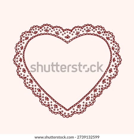 Heart red lace frame. Holiday border with ruffle. Vintage hand drawing background for greeting cards, wedding, invitations, social media