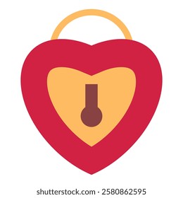 Heart red lock sign icon in flat style. Locked Heart-shape padlock concept.