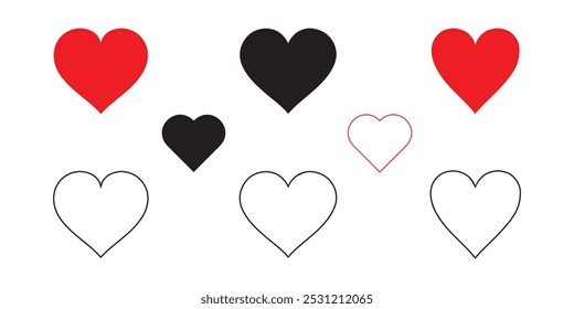 Heart, Red Heart and Love Icon with Outline, line art