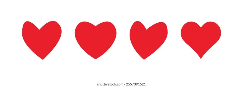 Heart, red love, romance, valentine's day, red heart icon sign symbol in difference shape. Outline solid color. Artistic red heart love symbols isolated vector illustration.