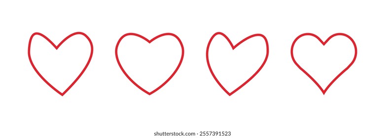 Heart, red love, romance, valentine's day, red heart icon sign symbol in difference shape. Artistic red heart love symbols isolated vector illustration.