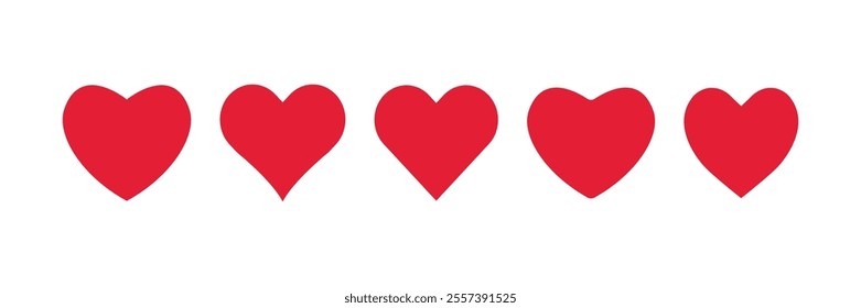 Heart, red love, romance, valentine's day, red heart icon sign symbol in difference shape. Outline solid color. Artistic red heart love symbols isolated vector illustration.