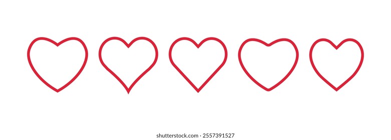 Heart, red love, romance, valentine's day, red heart icon sign symbol in difference shape. Artistic red heart love symbols isolated vector illustration.