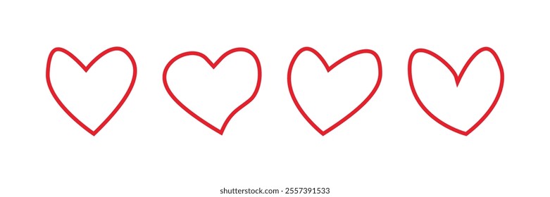 Heart, red love, romance, valentine's day, red heart icon sign symbol in difference shape. Artistic red heart love symbols isolated vector illustration.