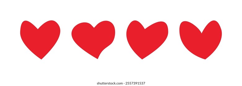 Heart, red love, romance, valentine's day, red heart icon sign symbol in difference shape. Outline solid color. Artistic red heart love symbols isolated vector illustration.