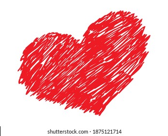 Heart red made of strokes. Bright heart from romantic lines sketches love and Valentines day design in vector festive style.