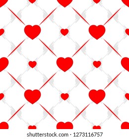 Heart red on gray abstract seamless pattern. Fashion graphic background design. Abstract texture of valentines day. Colorful template for prints, textiles, wrapping, wallpaper. Vector illustration.