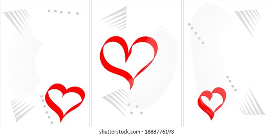Heart red on a gray background with a simple doodle style design. Set of A4 postcards for template, design for wedding or valentine.