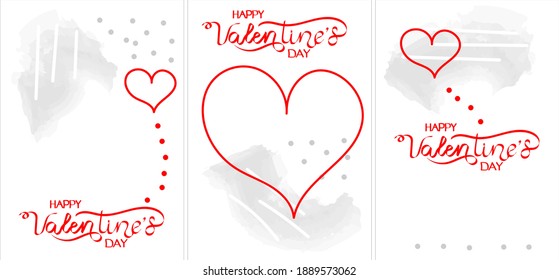 Heart red on a gray background with a simple doodle style design. Set of A4 postcards for template, design for wedding or valentine.
