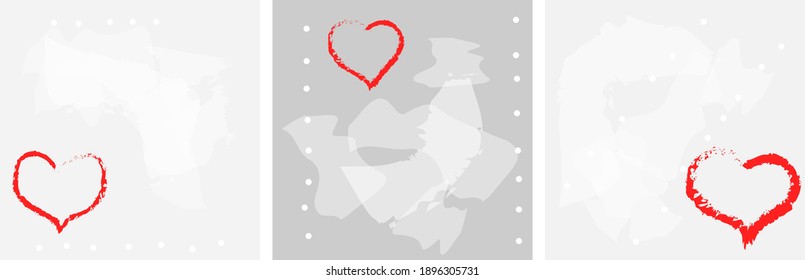 Heart red on a gray background with a simple doodle style design. Set postcards for template, design for wedding or valentine.