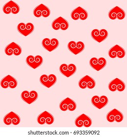 Heart red on pink seamless pattern. Fashion graphic background design. Modern stylish abstract texture. Colorful template for prints, textiles, wrapping, wallpaper, website etc. Vector illustration