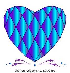 Heart red on white background. The heart is drawn in the style of low poly. Geometric red heart. Heart precious stone.