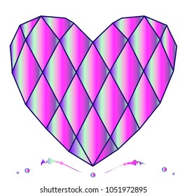 Heart red on white background. The heart is drawn in the style of low poly. Geometric red heart. Heart precious stone.