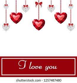 Heart red on white background. The heart is drawn in the style of low poly. Geometric red heart. Heart precious stone.