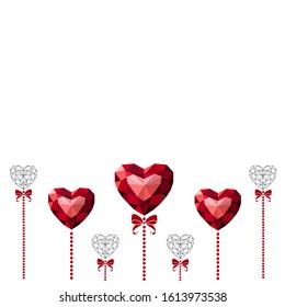Heart red on white background. The heart is drawn in the style of low poly. Geometric red heart. Heart precious stone.