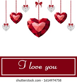 Heart red on white background. The heart is drawn in the style of low poly. Geometric red heart. Heart precious stone.