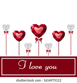 Heart red on white background. The heart is drawn in the style of low poly. Geometric red heart. Heart precious stone.